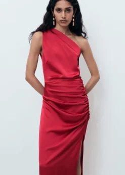 Asymmetrical satin dress with side