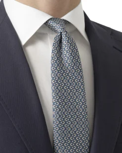 Beige Geometric Print Silk Tie