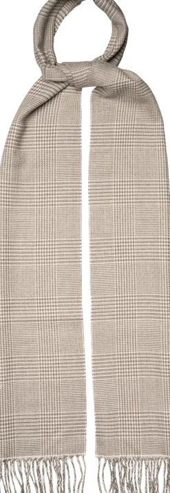 Beige Prince Of Wales Merino Wool Scarf