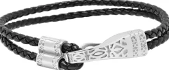Black Leather Bracelet with Silver Clasp