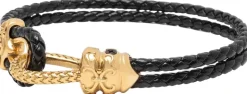 Black Leather Bracelet with Gold Rope Clasp