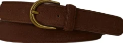 Brass-Buckle Suede Belt