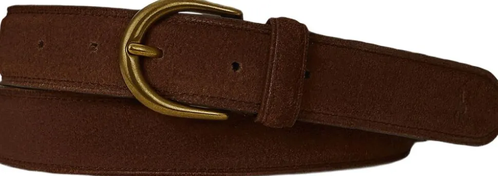 Brass-Buckle Suede Belt