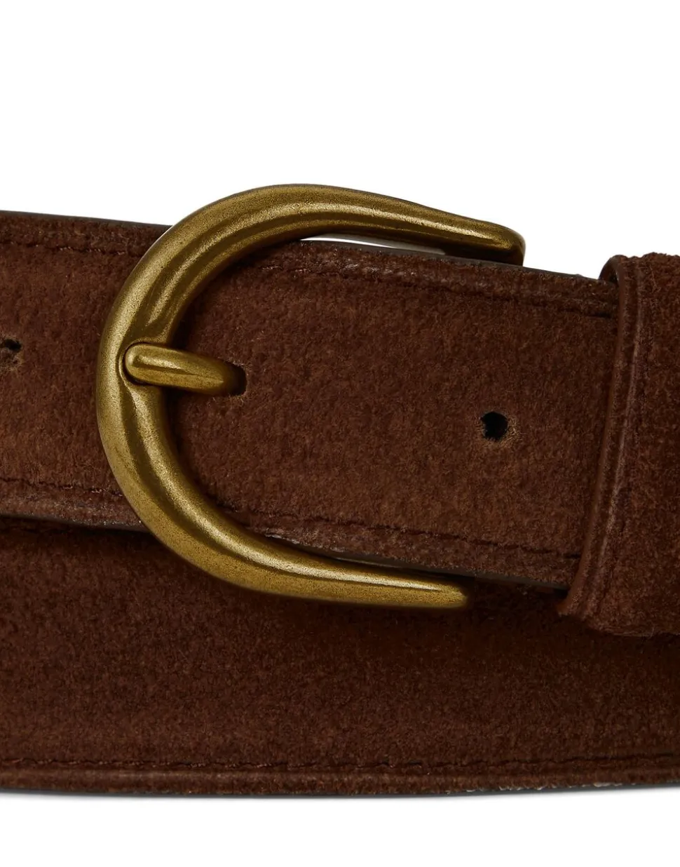 Brass-Buckle Suede Belt