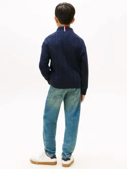 COTTON CABLE HALF ZIP SWEATER