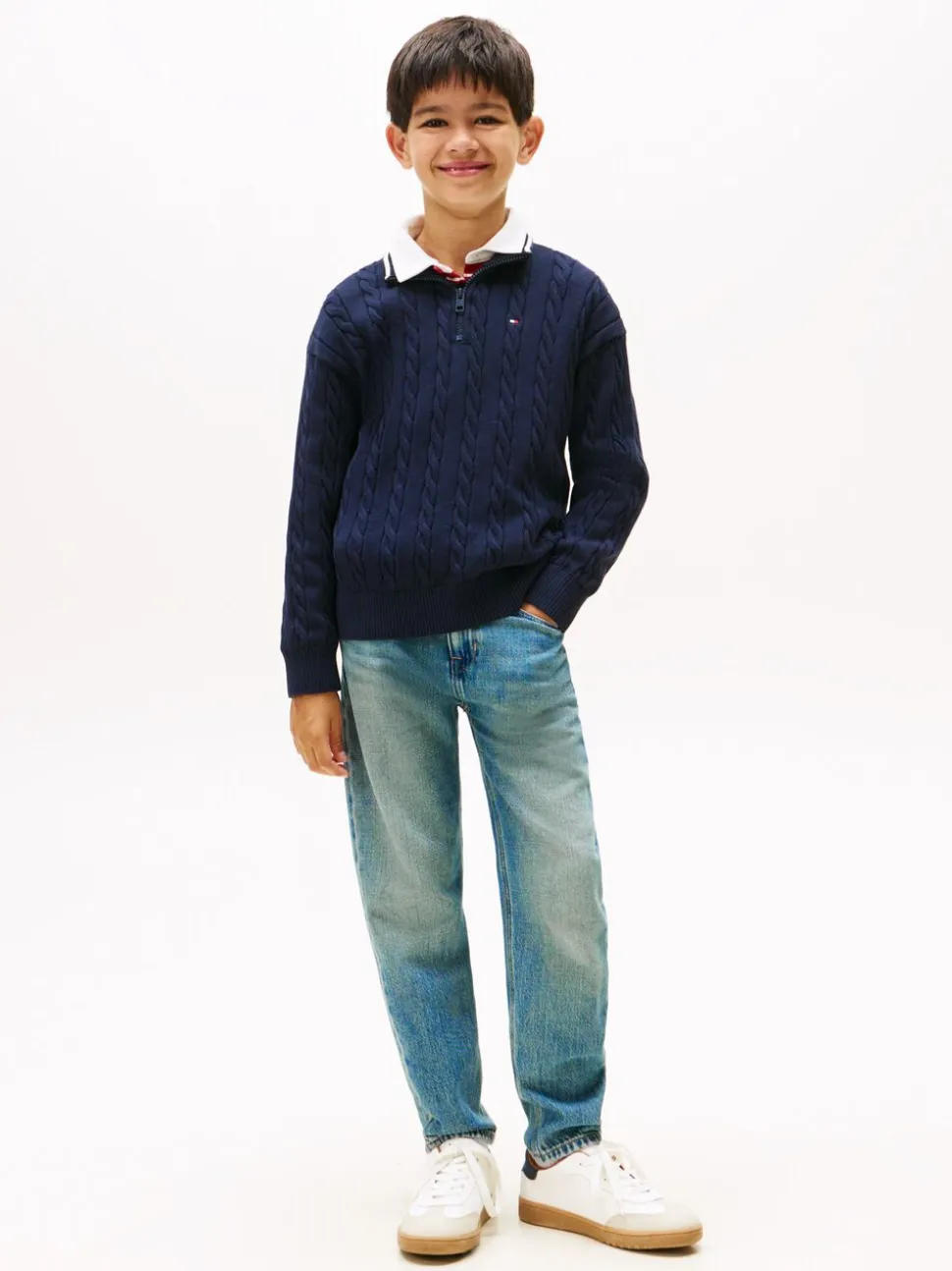 COTTON CABLE HALF ZIP SWEATER