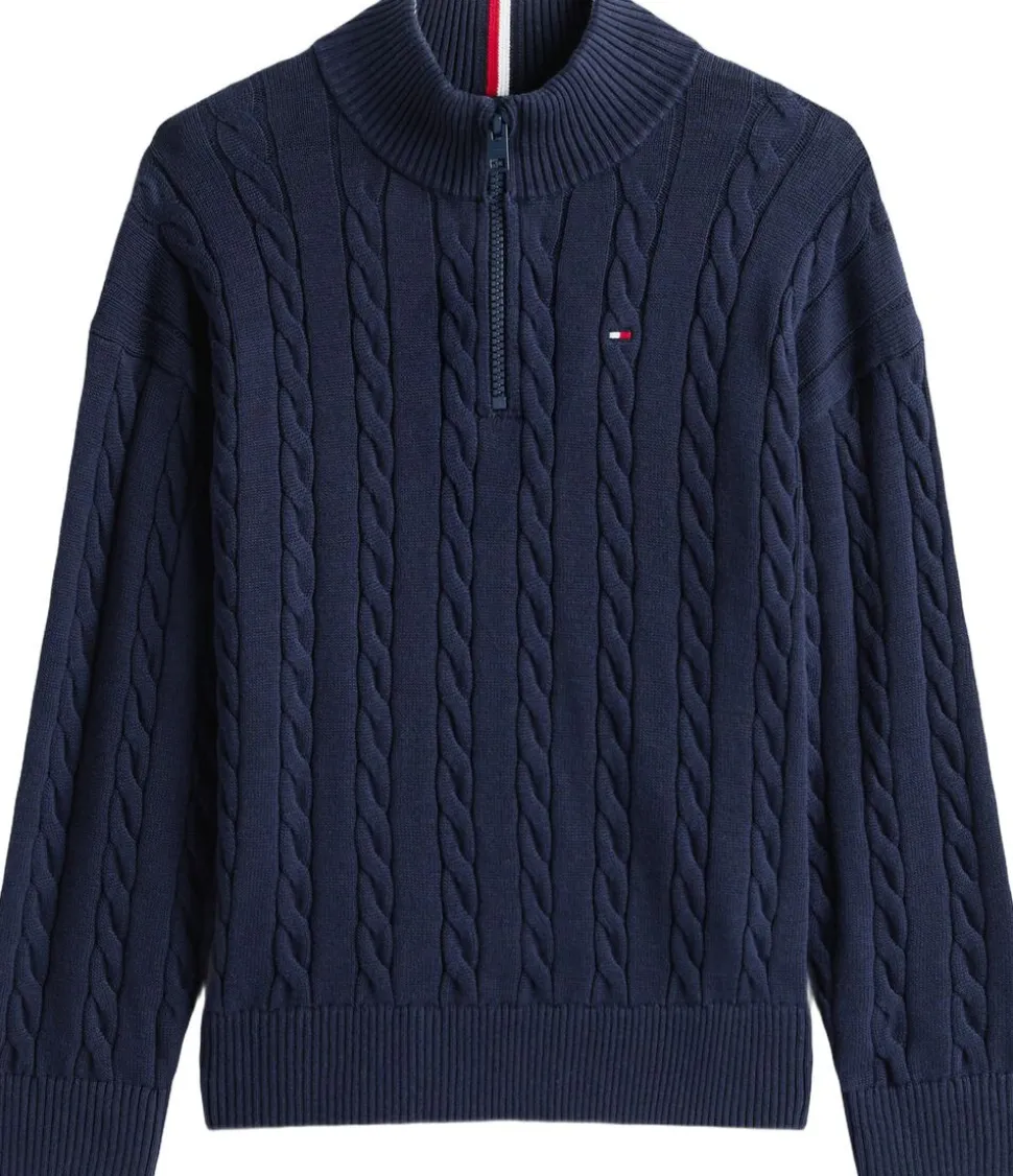 COTTON CABLE HALF ZIP SWEATER