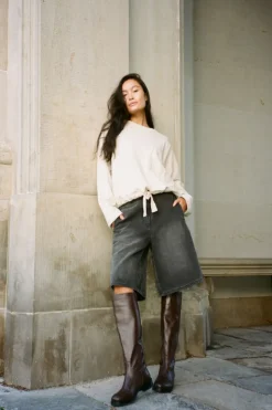 Denim black wide shorts - Raha