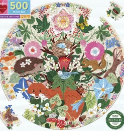 eeBoo - Rundt puslespil 500 brk - Woodland Creatures
