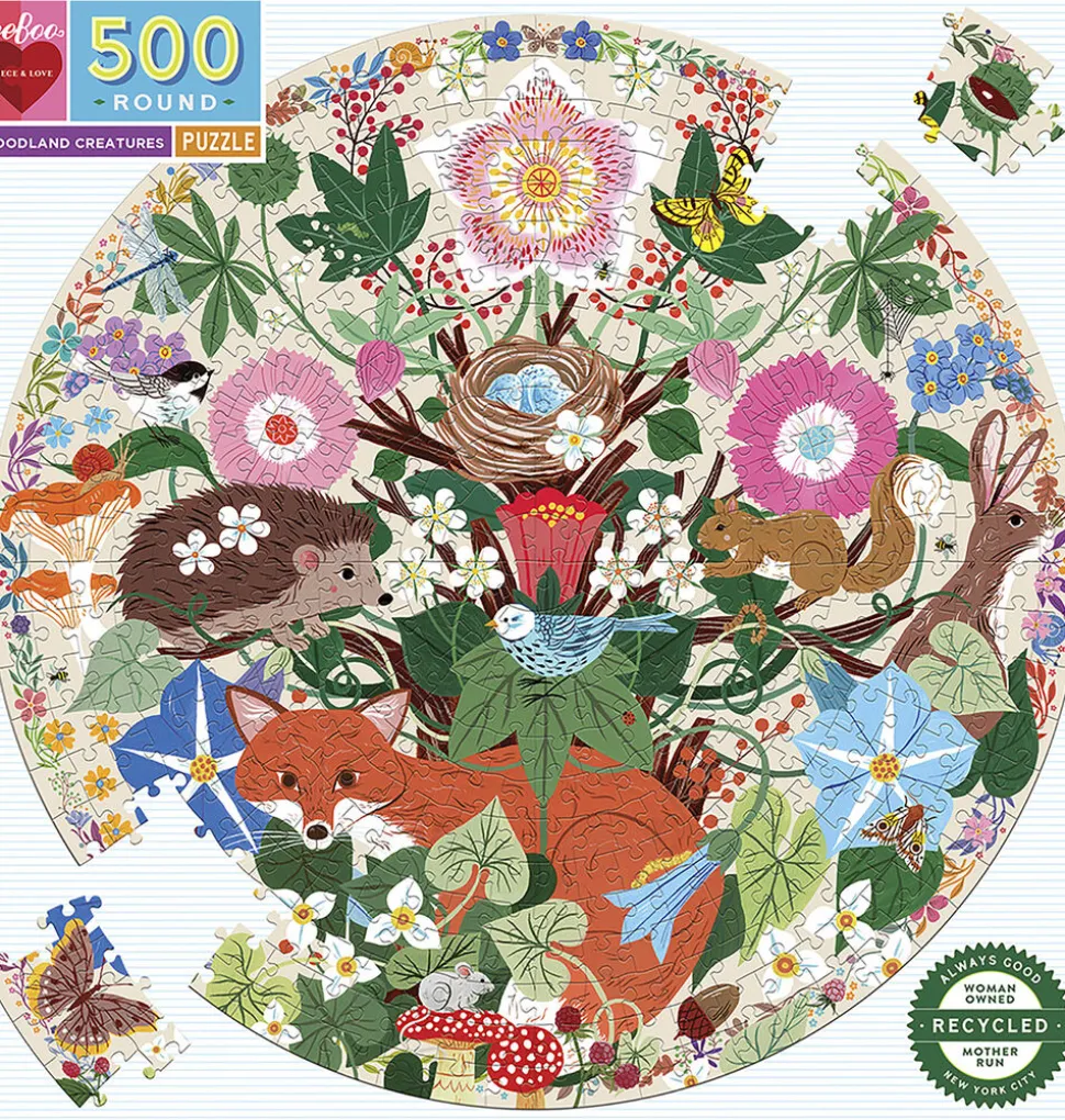 eeBoo - Rundt puslespil 500 brk - Woodland Creatures
