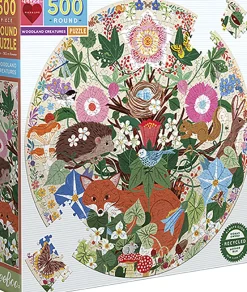 eeBoo - Rundt puslespil 500 brk - Woodland Creatures