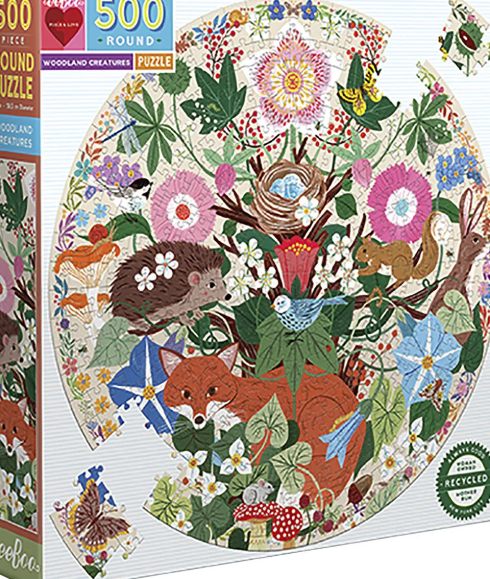 eeBoo - Rundt puslespil 500 brk - Woodland Creatures