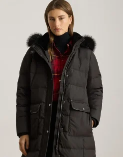 Faux-Fur-Trim Quilted Down Maxicoat