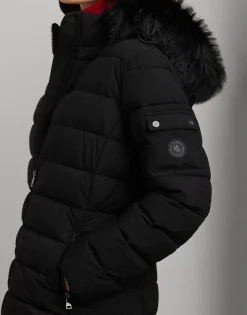 Faux-Fur-Trim Quilted Hooded Coat