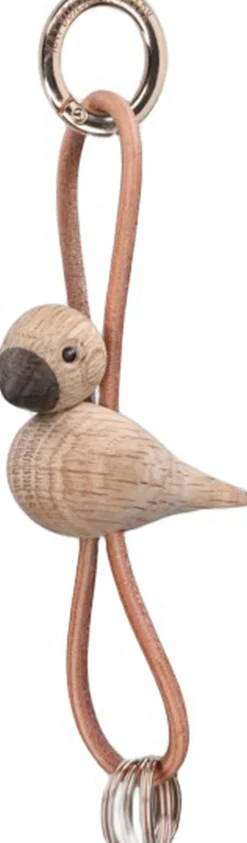 Fugl guld nøglering med naturlæder eg