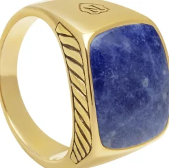 Gentlemen's Gold Signet Ring with Blue Dumortierite