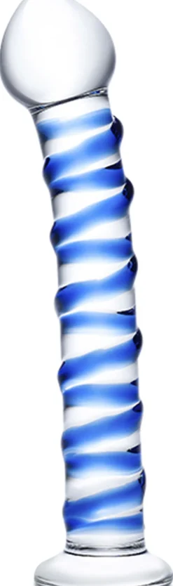 GLAS - BLUE SPIRAL GLASS DILDO