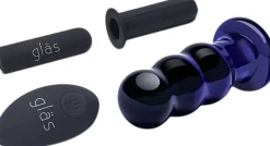 GLAS - RECHARGEABLE REMOTE CONTROLLED VIBRATING BEADED BUTTP