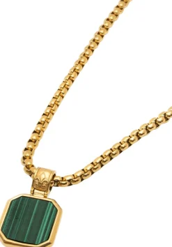 Gold Necklace with Square Malachite Pendant