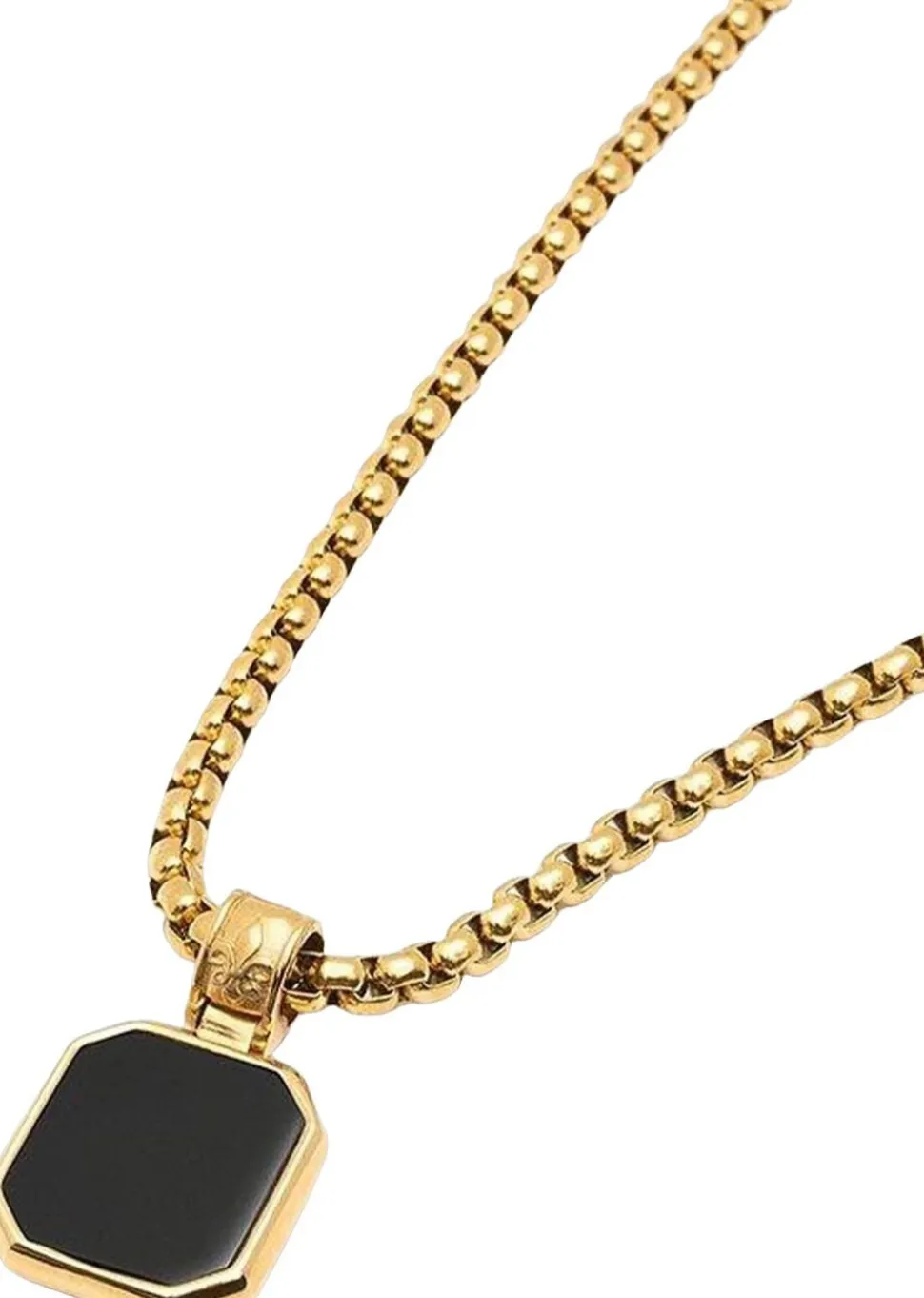 Gold Necklace with Square Onyx Pendant