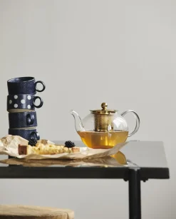 GRAINY tea cup w. handle, dark blue/sand