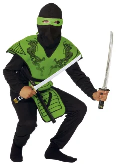 Green Ninja Stofbrynje. bluse, bukser, hætte og maske str. 140