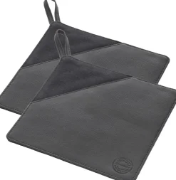 Grydelap 20,5 x 20,5 cm 2 stk. Sort Kanvas/Læder