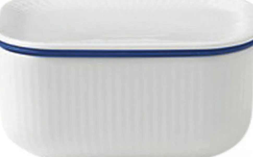 Hvid riflet smørskål m. låg