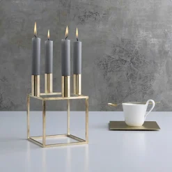 Kubus 4, Candle Holder, Gold-plated