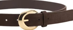 Leather belt with oval buckle