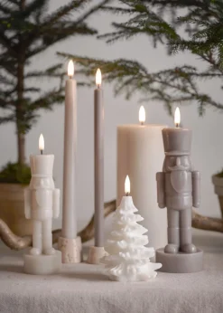 LED candle, Nutcracker, Oyster grey, Smooth, 6x16,5 cm