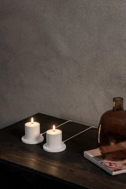 LED rechargeable pillar, White plain, 6,8x6,8 cm