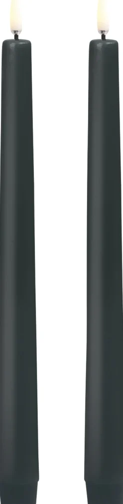 LED taper candle, Pine green, smooth, 2-pack, 2,3x25 cm