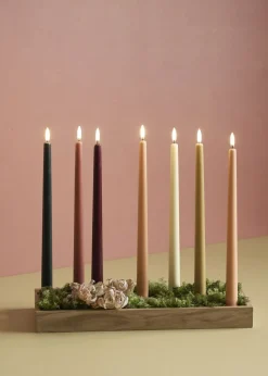 LED taper candle, Pine green, smooth, 2-pack, 2,3x25 cm