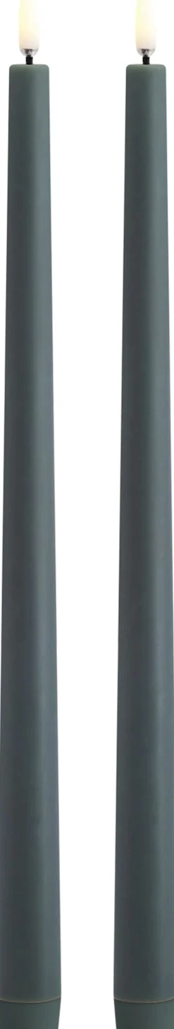 LED taper candle, Pine green, Smooth, 2,3x32 cm / 2-pack