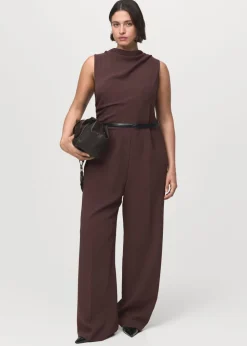 Long jumpsuit with draped neck and