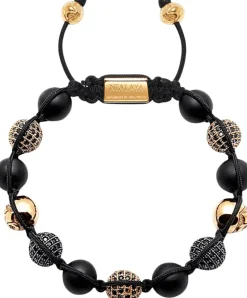Men's Beaded Bracelet with Matte Onyx and Black/Gold CZ Diamonds