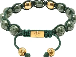 Men's Beaded Bracelet with Matte Green, Glossy Green Ceramic & Silver