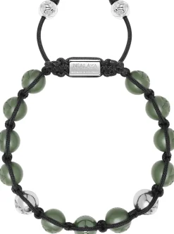 Men's Beaded Bracelet with Matte Green, Glossy Green Ceramic & Silver