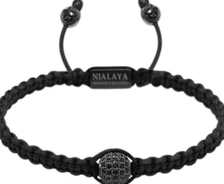 Men's Black String Bracelet with Black CZ Bead