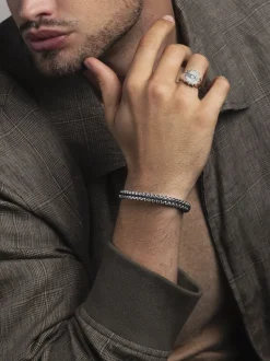 Men's Black Woven 8mm Box Chain Bracelet in Silver