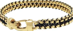 Men's Black Woven 8mm Box Chain Bracelet in Gold