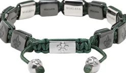 Men's Ceramic Flatbead Bracelet in Green and Silver