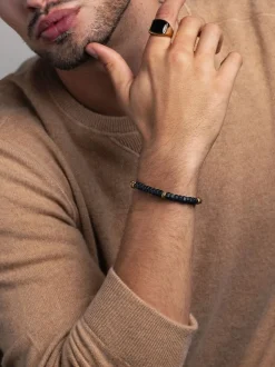 Men's Hexagon Beaded Bracelet with Black Onyx and Gold