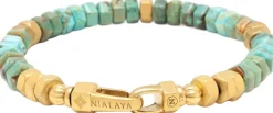 Men's Hexagon Beaded Bracelet with Green Turquoise and Gold