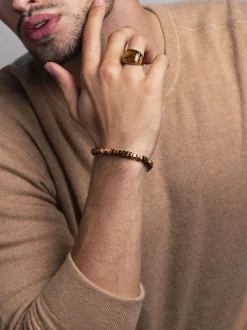 Men's Hexagon Beaded Bracelet with Tiger Eye and Gold