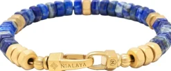 Men's Hexagon Beaded Bracelet with Blue Lapis and Gold