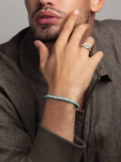 Men's Miyuki Beaded Bracelet with Turquoise and Silver