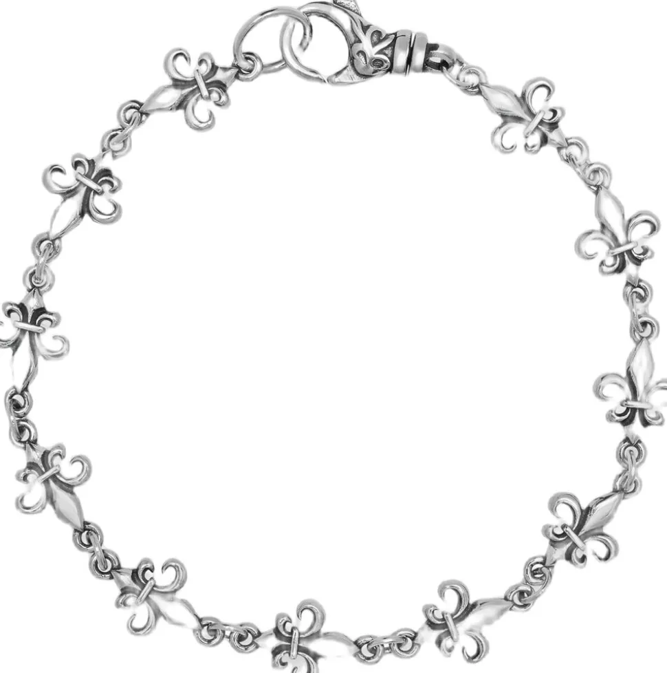 Men's Silver Fleur de Lis Linked Bracelet