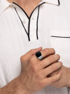 Men's Silver Signet Ring with Onyx